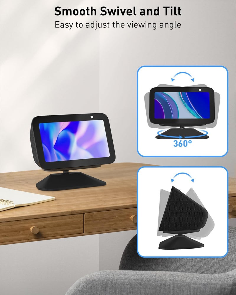 Maxonar Stand for Echo Show 5 (3rd Gen), Adjustable Tilt Swivel Stand Anti-Slip Base Strong Magnetic Compatible with 2023 Release Show 5 Smart Display & Mobile Phone 12/13/14 with Magnetic Case- Black - Image 2